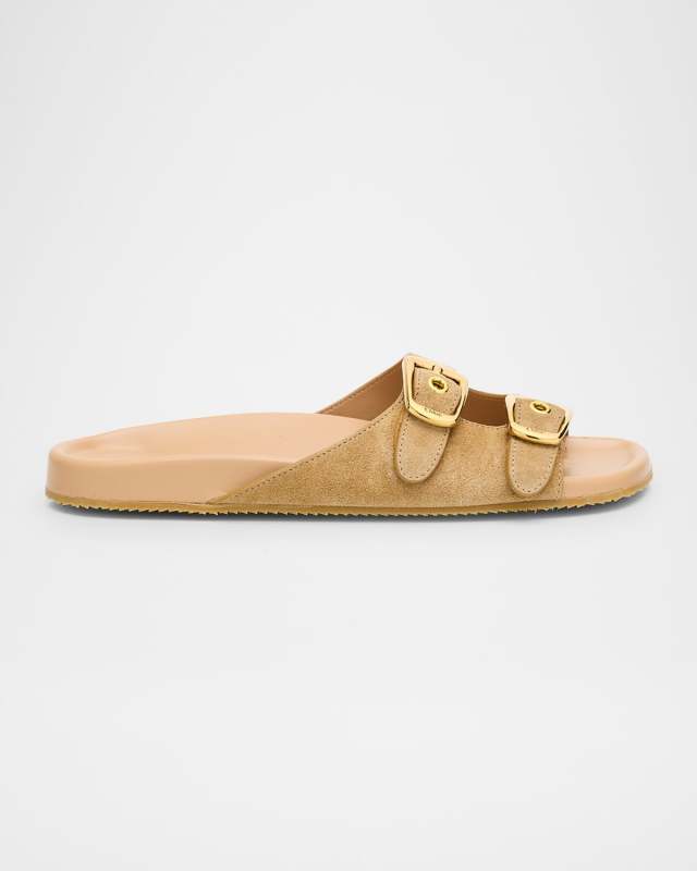 Polly Suede Dual-Buckle Slide Sandals
